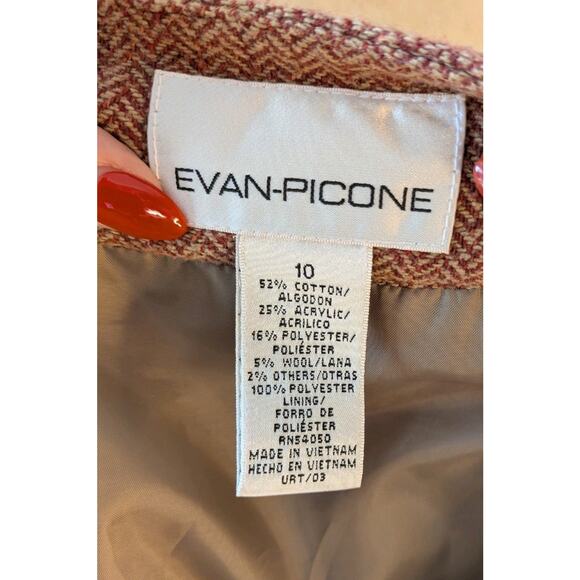 Evan Picone Red Herringbone Pencil Skirt Size 10 Velvet Belt Lined Retro - Picture 6 of 9